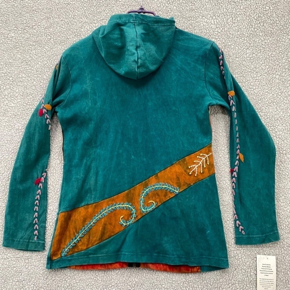 Rising International Hoodie Women's Small Boho Embroidered Sewn Zip Up Cotton - Picture 11 of 11